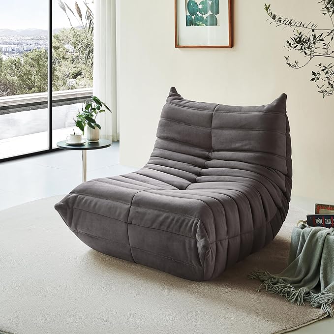Bean Bag Chair - Corner Sofa, Fireside Chair Bean Bag Sofa Large Bean Bag Chair for Adults,Fireside Floor Couch for Living Room, Bedroom, Gaming (Yellow, Single) (Dark Gray, Single)