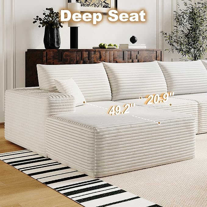 AUGOP 136" Sectional Couches for Living Room Modern Modular Sofa with L-Shape Couchs Upholstered Boneless Couch Deep Seat Sectional Couch with Chaise (White, Left Facing Chaise+3Seaters)