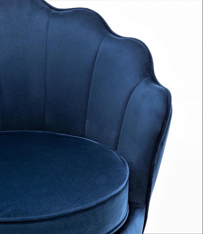 Container Furniture Direct Velvet Barrel Accent Chair with Scalloped Silhouette and Gold Metal Legs, Decorative Piece Suitable for Traditional, Modern, and Contemporary Spaces, Navy Blue