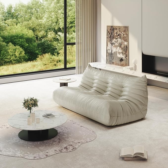 Bean Bag Chair for Adults, Fireside Chair Lazy Floor Sofa, Modern PU Faux Leather Caterpillar Sofa Couch, Armless Foam Lounger Tatami Recliner Bean Bag Couch for Living Room Bedroom Dorm Office