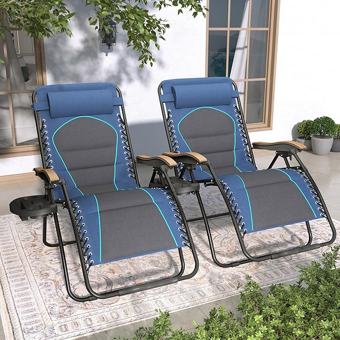 Sophia & William XL Zero Gravity Chair (2 Pack), Oversize Gravity Recliner Lounge Chair with Free Cup Holder, Supports 400 LBS (Blue)