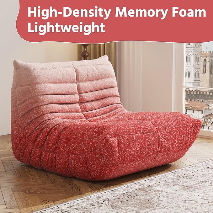 Bean Bag Chair, Fireside Chair, Large Bean Bag Chair for Adults, Bean Bag Chairs for Teens with High-Resilience Foam, Non-Slip Base Floor Lounge Sofa,Living Room (Gradient White-Pink, Single)
