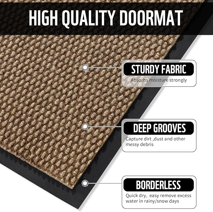 Yimobra Doormat Outdoor Indoor Entrance 47 x 32, All-Season All-Weather Front Door Mat, 100% Waterproof Welcome Matt for Floor Garage Outside Entry, Stain and Fade Resistant,Khaki