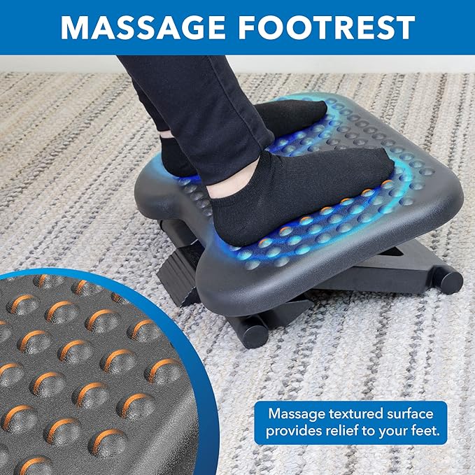 Mount-It! Ergonomic Under Desk Footrest with 3 Height Levels |Height Adjustable Tilting Foot Stool | Home Office Footrest with Massage Surface for Improved Circulation (MI-7801)