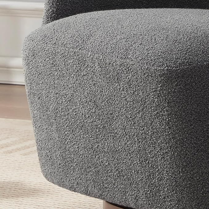 Boucle Swivel Accent Chairs Set of 2, No Assembly Upholstered Armchair with Rubberwood Base, 360° Rotating Living Room Chairs Set of 2 for Bedroom, Apartment & Reading Nook (2, Grey)
