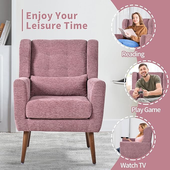 CHSICFOR Modern Accent Chair, Upholstered Arm Chair with Waist Pillow, Single Sofa Chair for Living Room Bedroom Small Spaces (Purple)