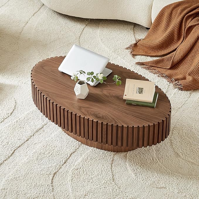 KEVINSPACE Coffee Table Oval 43.7" Wood CoffeeTable for Living Room Farmhouse CoffeeTable Mid-Century CoffeeTable Modern Sofa SideTable Home Furniture Small Space Office Apartment Walnut