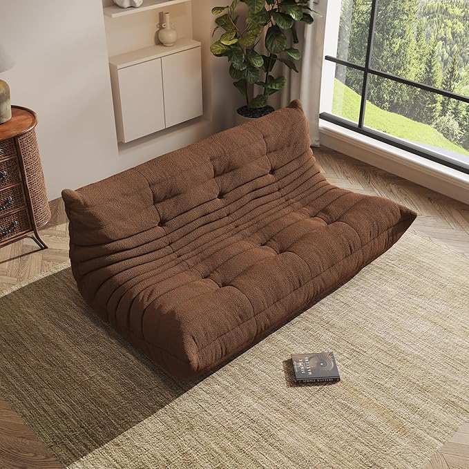 Bean Bag Chair, Oversized Bean Bag Chair for Living Room, Fireside Chair for Adults with Memory Foam Filled, Big Accent Lounge Floor Sofa for Reading, Relax, No Assembly Required. (Coffee 3-Seater)