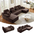 141" U-Shaped Cloud Modular Sectional Sofa with Chaise & Headrest, Boneless Deep Seat Plush Corduroy Couches for Large Living Room, No Assembly Required (Brown, 141" U-shapred Chaise)