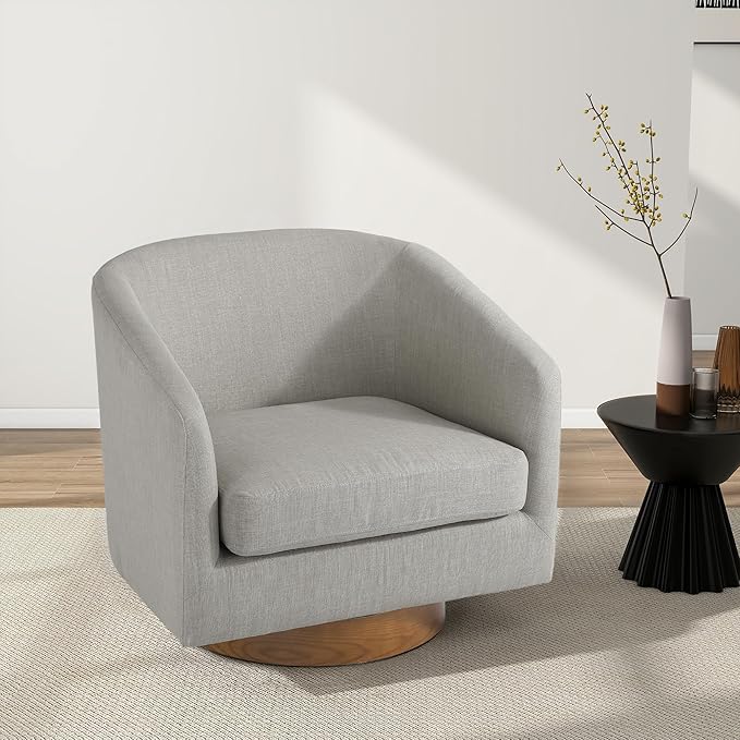 Swivel Barrel Chair, Modern Round PU Leather Accent Armchair for Living Room, Bedroom, Oversized Comfy Club Reading Chairs for Adults (Fabric Khaki, Set of 1)
