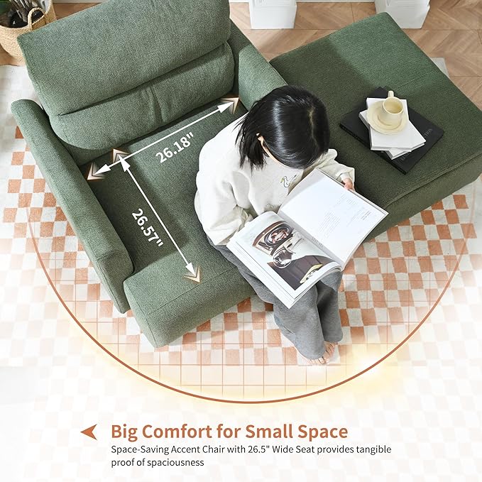 Snowflake Fleece Oversized Accent Chair with Storage Ottoman - 26.57" Wide Deep Seat Reading Chair, Convertible Daybed, 400lbs Capacity for Living Room & Apartment (Green)