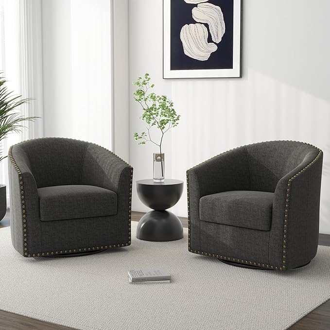 DREAMSIDEA Swivel Barrel Accent Chair, Modern Round Small Reading Armchair for Living Room Bedroom (Grey, Set of 1)