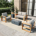 4 Pieces Aluminum Patio Furniture Set, Outdoor Conversation Sets with High Backrest Sofa and Fire Pit Table for Garden and Backyard