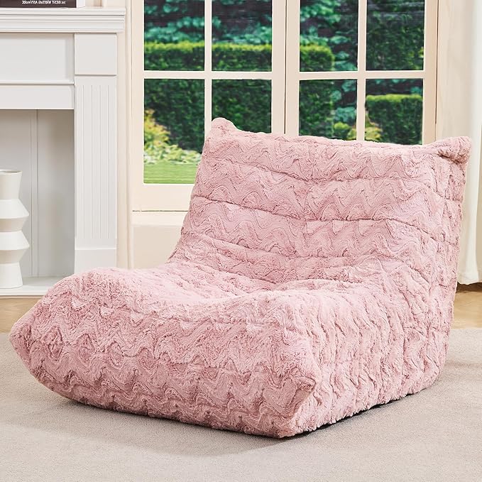 Bean Bag Chairs for Adults Giant Bean Bag Chair Memory Foam BeanBag Chair Bean Bag Sofa with Filler Faux Fur Fireside Beanbags Lazy Sofa for Living Room Bedroom Office (Pink Chevron, Single)
