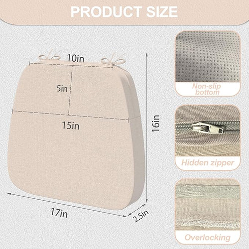 17'' x 16'' x 2.5"Thick Chair Cushions for Dining Chairs, 6 Pack WaterProof Easy Clean Kitchen Chair Pads with Ties and Non-Slip Backing - 30D High Elastic Foam Soft Kitchen Chair Cushions