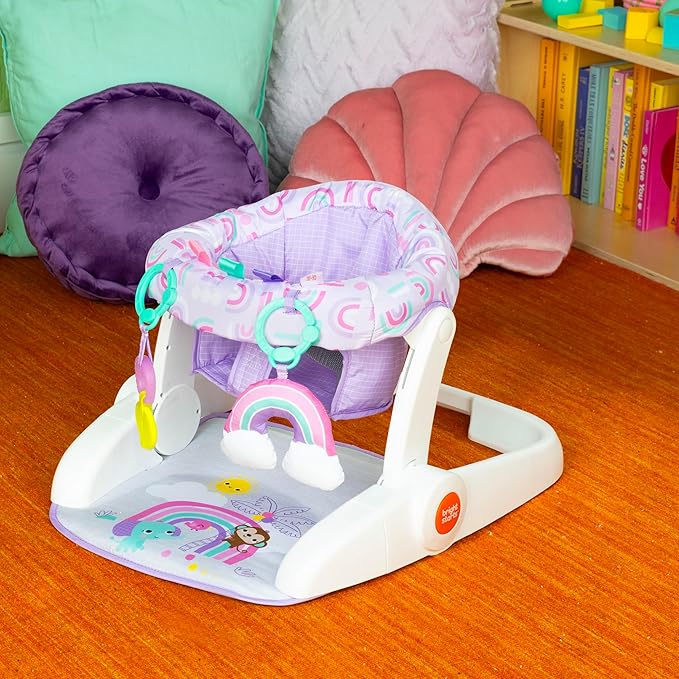 Bright Starts Learn-to-Sit 2-Position Baby Floor Seat with Toys, Unisex, 4-12 Months, Purple Paradise