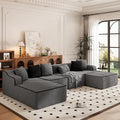 PHI VILLA Cloud Modular Couch, Boneless Sectional Sofa with U-Shaped Chaise, 6-Seater Couches with Movable Ottoman for Living Room, No Assembly Required, Corduroy, Grey