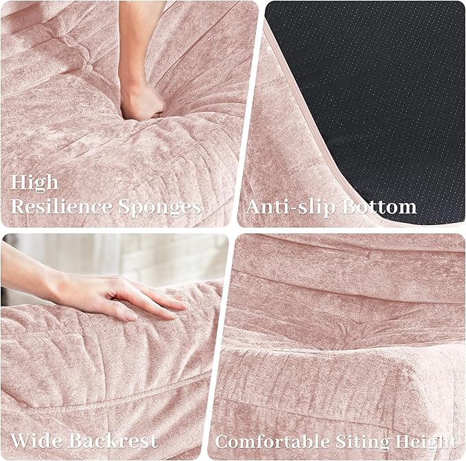 HABUTWAY Bean Bag Chair, Giant Bean Bag Chairs for Adults, Loveseat Fireside Chair, 2 Seater Lazy Bean Bag Sofa Memory Foam Couch for Living Room, Bedroom, Office (Pink)