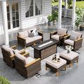 Sophia & William Patio Furniture Set with 56" Fire Pit Table & Swivel Chairs, 9 Piece Outdoor Sectional Furniture Wicker Modular Sofa Couch, Conversation Set for Deck Backyard Lawn, Beige