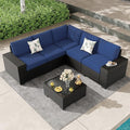 SunloungeCo 6 Pieces Patio Furniture Set, Outdoor Couch Sofa with Wider Armrests & Glass Coffee Table, Outdoor Sectional Furniture with Thick Cushions for Party, Poolside,Garden-Navy
