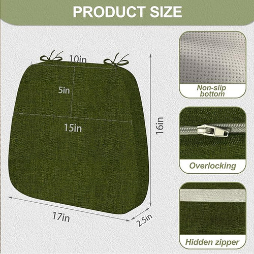 17'' x 16'' x 2.5"Thick Chair Cushions for Dining Chairs, 4 Pack WaterProof Easy Clean Kitchen Chair Pads with Ties and Non-Slip Backing - 30D High Elastic Foam Soft Kitchen Chair Cushions