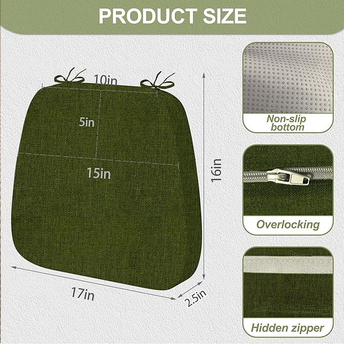 17'' x 16'' x 2.5"Thick Chair Cushions for Dining Chairs, 6 Pack WaterProof Easy Clean Kitchen Chair Pads with Ties and Non-Slip Backing - 30D High Elastic Foam Soft Kitchen Chair Cushions
