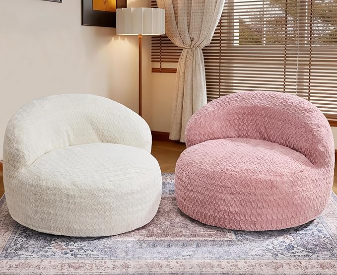 Hobestluk Bean Bag Chair Giant Bean Bag Chairs for Adults Big Bean Bag Chair with Memory Foam Filler Adults Large Beanbag with Faux Fur Cover for Bedroom (Chevron Pink,Large)