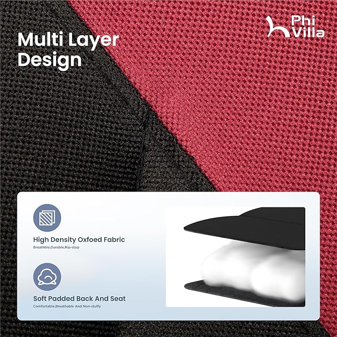 PHI VILLA XXL Oversized Padded Zero Gravity Chair, Foldable Patio Recliner, 30" Wide Seat Anti Gravity Lounger with Cup Holder, Support 400 LBS (Red)