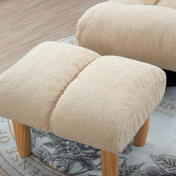 360° Swivel Floor Chair Single Lazy Sofa Leisure Balcony Reclining Japanese Tatami Adjustable Recliner with Ottoman for Living Room, Bedroom, Indoor Use (Footstool, Beige)