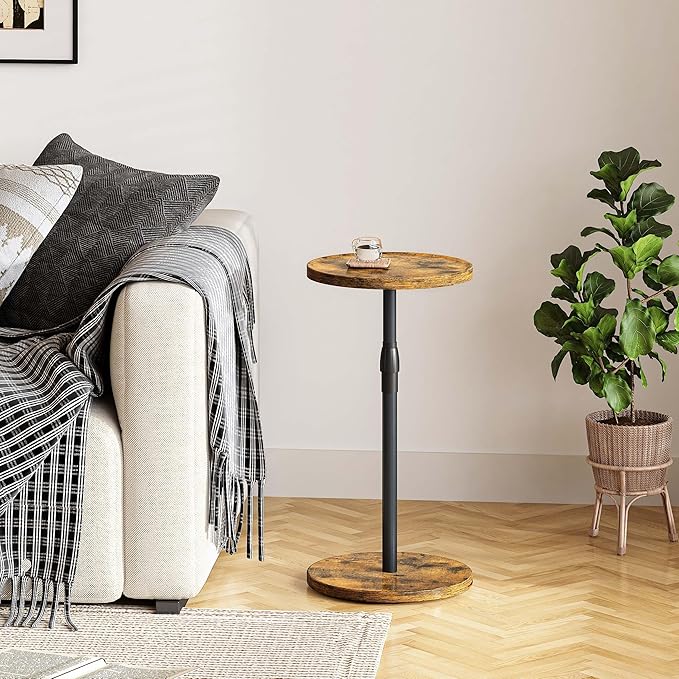 IRCPEN Adjustable End Table, Small Round Side Table, Drink Table for Small Spaces, Pedestal Nightstand for Living Room, Bedroom, Sofa Couch, Rustic Brown ET-010RB