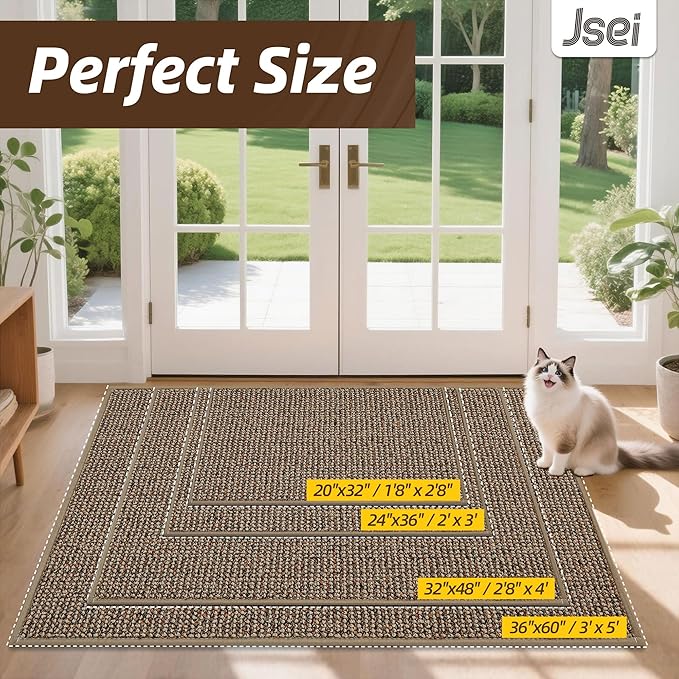JSEI Dirt Trapper Door Mat 36"x60" Non-Slip Washable Entrance Mat, Dog Doormats, Absorbent & Fade-Resistant Floor Mats, Low Profile Welcome Mats for Entryway, Front Door, and Inside Entrance, Taupe