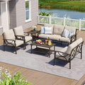 FansaFurn 6-Pieces Outdoor Patio Furniture Set, Outdoor Metal Sectional Furniture with Cushions, Outdoor Conversation Seating Set with Coffee Table for Garden, Balcony, Deck, Backyard, Khaki