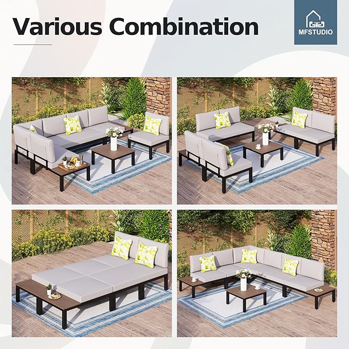 MFSTUDIO 5 Pieces Patio Furniture Set,Outdoor Metal Frame Patio Sectional Sofa Conversation Set with Coffee Table&Removable Cushion for Backyard,Garden,Poolside