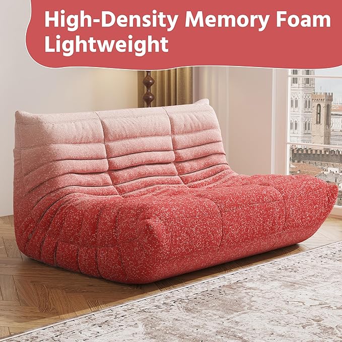 Bean Bag Chair, Fireside Chair, Large Bean Bag Chair for Adults, Bean Bag Chairs for Teens with High-Resilience Foam, Non-Slip Base Floor Lounge Sofa,Living Room (Gradient White-Pink, Loveseat)