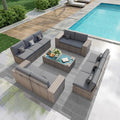 PCSXDSW 12-Piece Outdoor Patio Furniture Set, Rattan Wicker Conversation Set with Wide Armrests, Outdoor Modular Sectional Couch Seating Group Sofa for Deck Garden Porch (Gray Cushions)