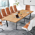 ahliss Sturdy Conference Table with Cable Management Grommets Modern Rectangle Office Meeting Table with Wood Tabletop and Metal Frame & Legs- Easy Assembly Boardroom Table (Natural, 10 Foot)
