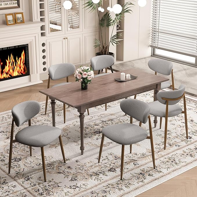 Dining Chairs Set of 2, Curved Back Kitchen Room Chairs with Metal Legs and Anti Slip Pads, Upholstered Dining Chair for Home and Restaurant, Light Grey