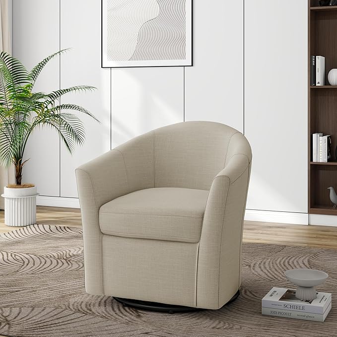 DREAMSIDEA Swivel Accent Chair Armchair, Modern Round Single Sofa Seating Comfy Reading Barrel Chairs for Living Room Bedroom (Brown, Set of 1)