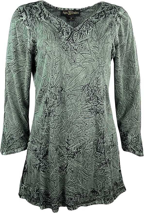Agan Traders 2025 Winter Long Sleeve Diamond Neck Embroidered Tops - Medieval Boho Vintage Tunic Kurta Blouses for Women