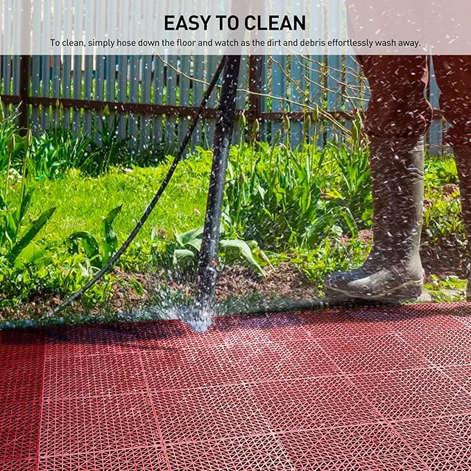 MAXWAVE 18 Pack 12" x 12" Modular Interlocking Floor Mats, Soft PVC Non-Slip Drainage Tiles, Splicing Rubber Cushion Flooring for Deck, Shower, Pool, Basement, Shed, Indoor and Outdoor Use