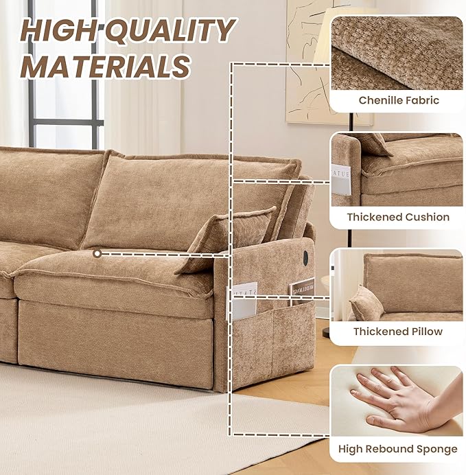GRAINLLE King Size Pull Out Couch,3-in-1 Corduroy Sleeper Sofa Couch with Pull Out sofa bed,USB & Side Storage,Convertible Loveseat Sleeper couch for Living Room, Bedroom, pet-friendly (Khaki, 73.6'')