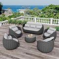 Erotr Aluminum Woven Rope Patio Furniture Set: 6 Pieces Assembled Outdoor Conversation Sofa Set for 7 - Modern Metal Couch Set Cushioned - All Weather Porch Seating for Deck Garden Lanai Hotel Resort