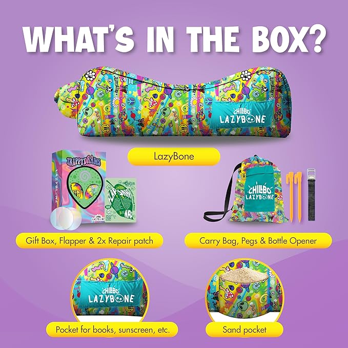 Chillbo x TrippyDraws Lazybone Inflatable Couch - Ultimate Inflatable Lounger for Maximum Chill - The Perfect Blow Up Couch for Music Festivals