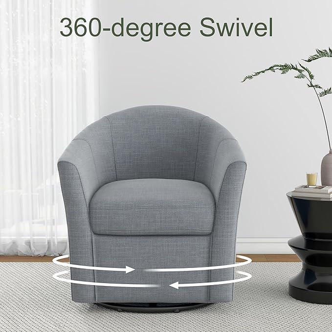 DREAMSIDEA Swivel Accent Chair Armchair, Modern Round Single Sofa Seating Comfy Reading Barrel Chairs for Living Room Bedroom (Light Grey, Set of 1)