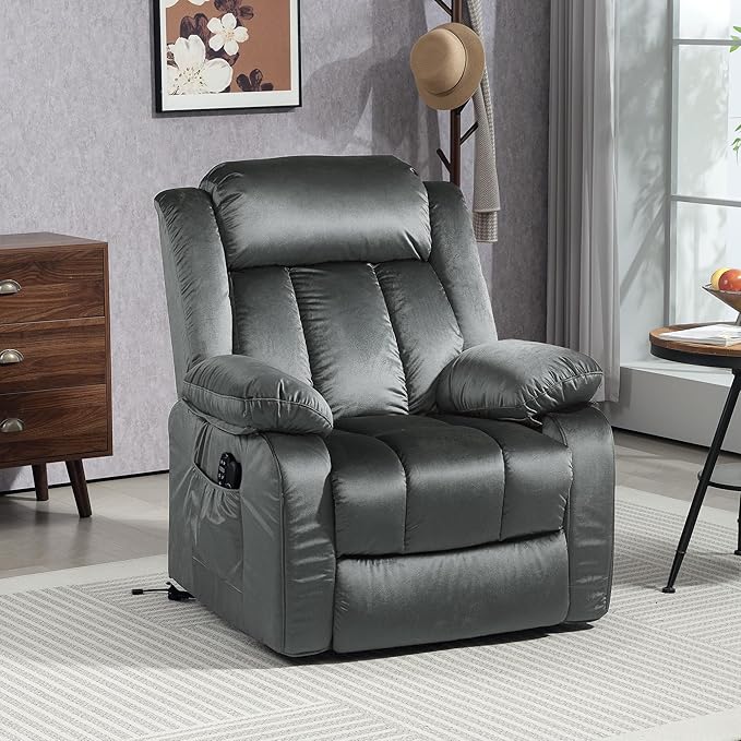 HOMCOM Power Lift Recliner Chair for Elderly with Massage and Heat, Electric Lift Chair with USB Ports, Side Pockets, 35" Wide Back for Living Room, Bedroom, Gray