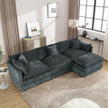 Aoowow Modular Sectional Sofa Modern Convertible L Shaped Couch,112.2 Inch Deep 3-Seater Sofas Set Comfy Chenille Cloud Sofas and Couches with Movable Ottoman for Living Room Apartment（Grey）
