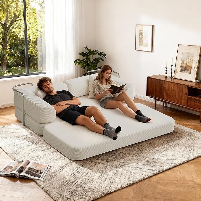 KEIKI 75" Modern Floor Sofa Bed with Convertible Blanket Pillow,Enhanced Frame Stability,Compressed Couch for Living Room Bedroom