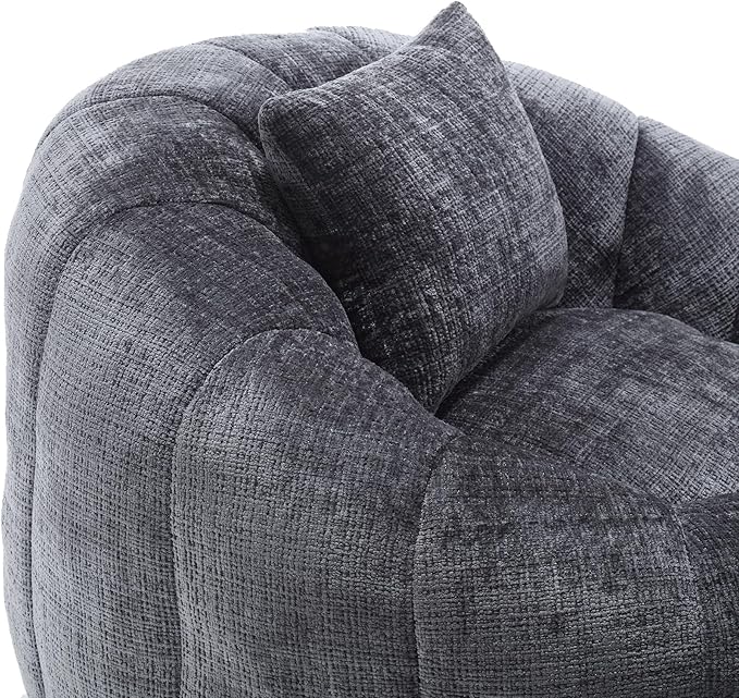 HOMEFLEX Modern Bean Bag Chair for Adults, Comfy Reading Nook Seating with Pillow, Round Chairs with Ottoman, Leisure Single Sofa, Ideal for Living Room, Bedroom, Apartment (Gray)