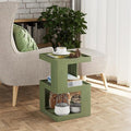 COZAYH Farmhouse Geometric Wood End Table, Distressed Accent Side Table with Two Storage Space, 3-Layer Cube Design for Bedroom, Living Room, Entryway, Green