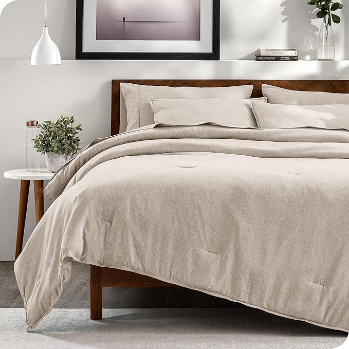 Bare Home Bed-in-A-Bag 7 Piece Comforter & Sheet Set - King - Goose Down Alternative - Ultra-Soft 1800 Premium Bedding Set - Cationic (King, Heathered Pebble)